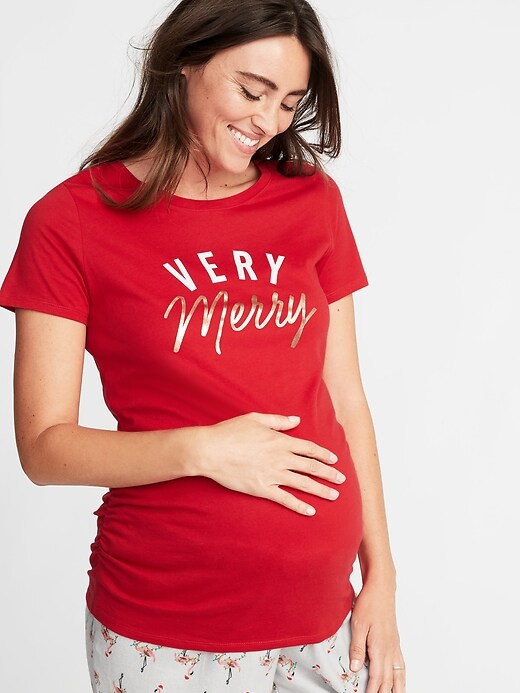 Image number 1 showing, Maternity Fitted Holiday-Graphic Tee