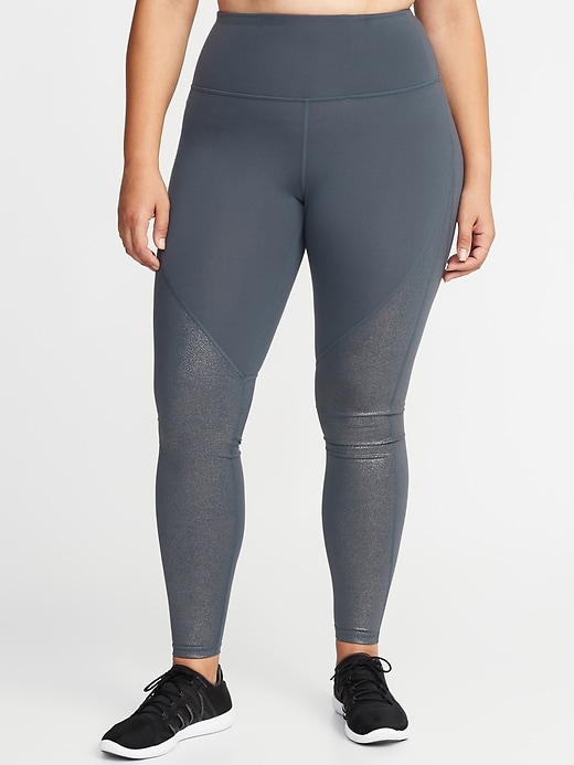 View large product image 1 of 2. High-Rise Elevate Shimmer-Panel Compression Plus-Size Leggings