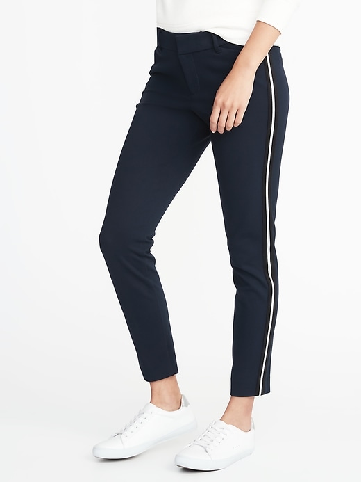 View large product image 1 of 2. Mid-Rise Ponte-Knit Side-Stripe Pixie Ankle Pants for Women