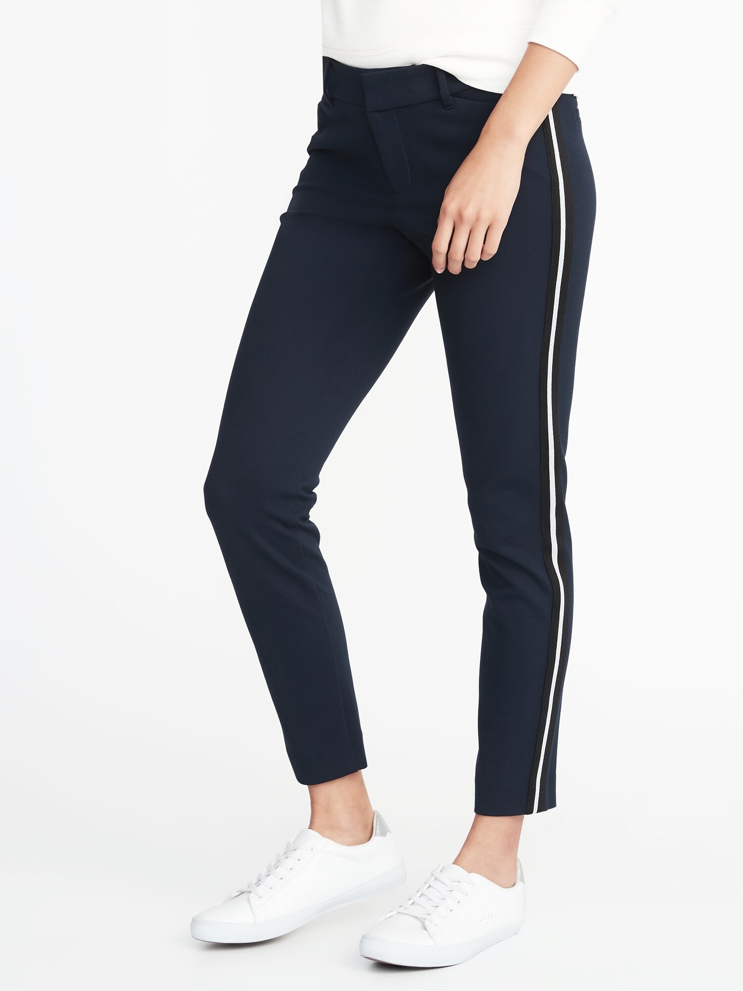 Mid-Rise Ponte-Knit Side-Stripe Pixie Ankle Pants for Women