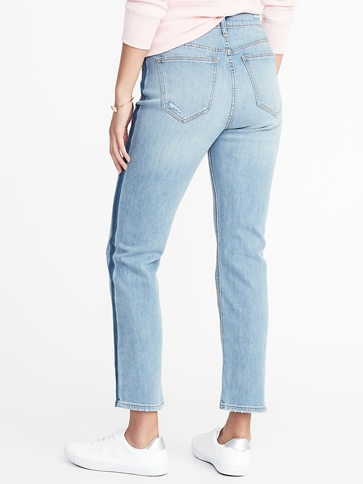 View large product image 2 of 3. Mid-Rise Side-Stripe Straight Ankle Jeans for Women