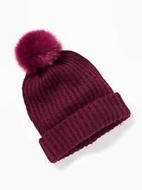 Rib-Knit Pom-Pom Beanie for Women | Old Navy