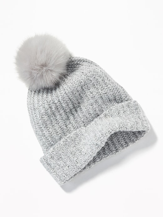 View large product image 2 of 2. Rib-Knit Pom-Pom Beanie for Women