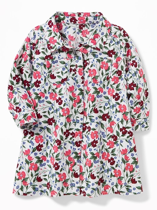 View large product image 1 of 2. Floral-Print Twill Shirt Dress for Baby