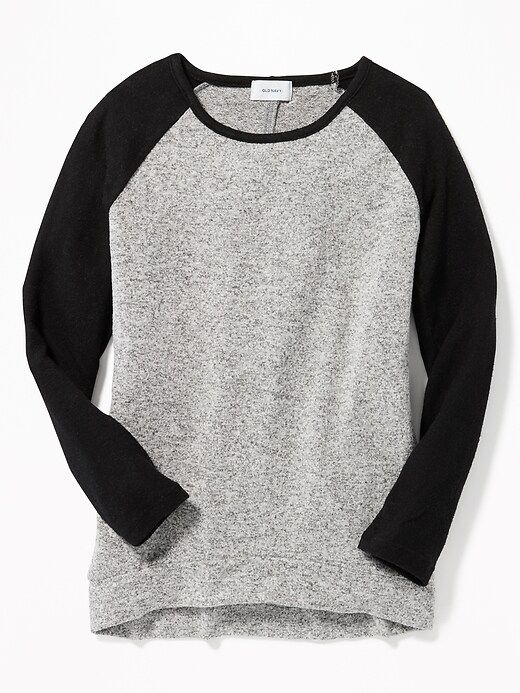 View large product image 1 of 1. Plush-Knit Baseball Tunic Sweater for Girls