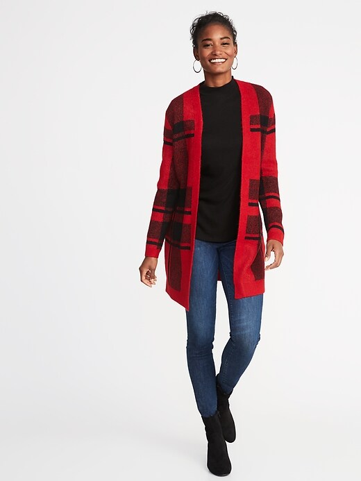Image number 1 showing, Plaid Open-Front Sweater for Women