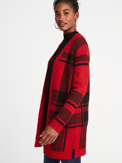 Image number 3 showing, Plaid Open-Front Sweater for Women