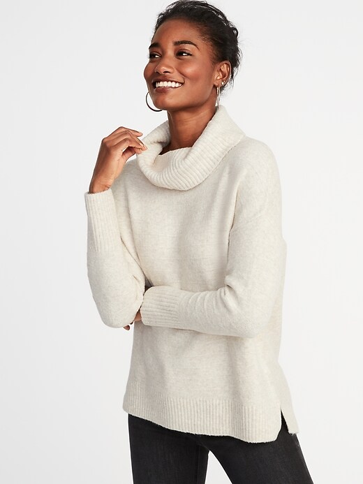 View large product image 1 of 1. Slouchy Garter-Stitch Turtleneck Sweater for Women