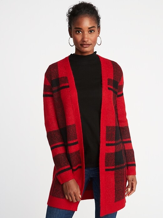 Image number 4 showing, Plaid Open-Front Sweater for Women