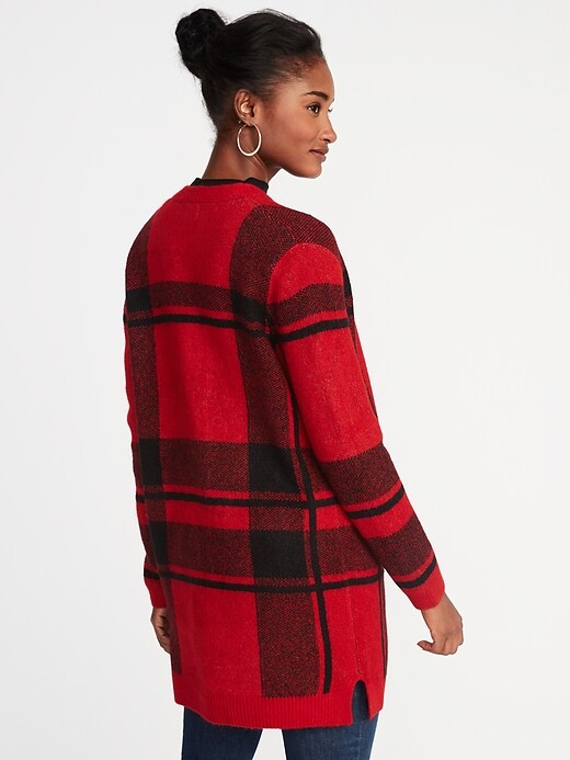 Image number 2 showing, Plaid Open-Front Sweater for Women