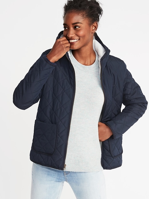 Quilted Sherpa-Lined Hooded Jacket for Women | Old Navy