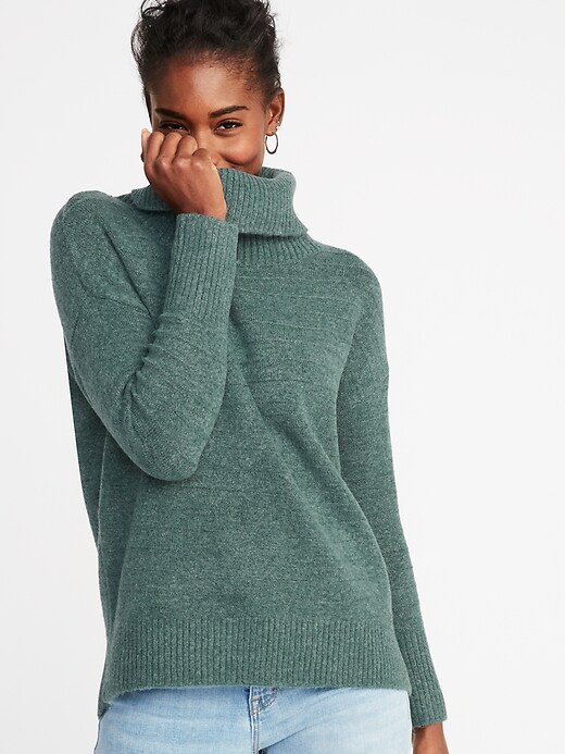 View large product image 1 of 1. Slouchy Garter-Stitch Turtleneck Sweater for Women