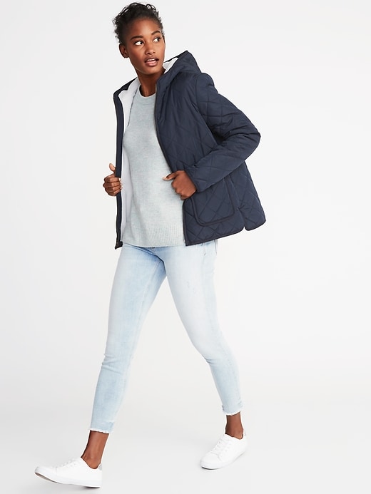 Image number 3 showing, Quilted Sherpa-Lined Hooded Jacket for Women