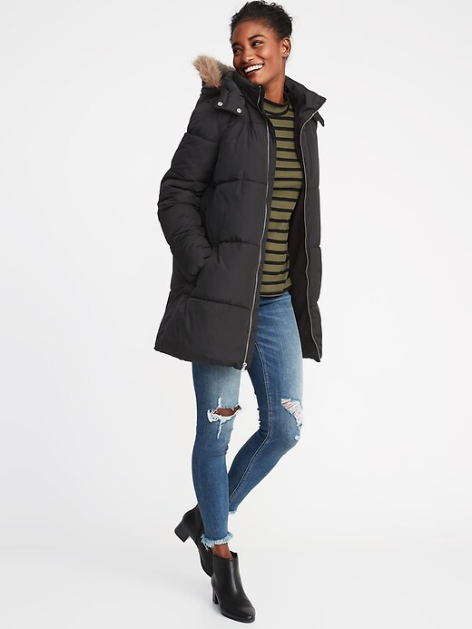 Image number 1 showing, Hooded Frost-Free Long Puffer Jacket for Women