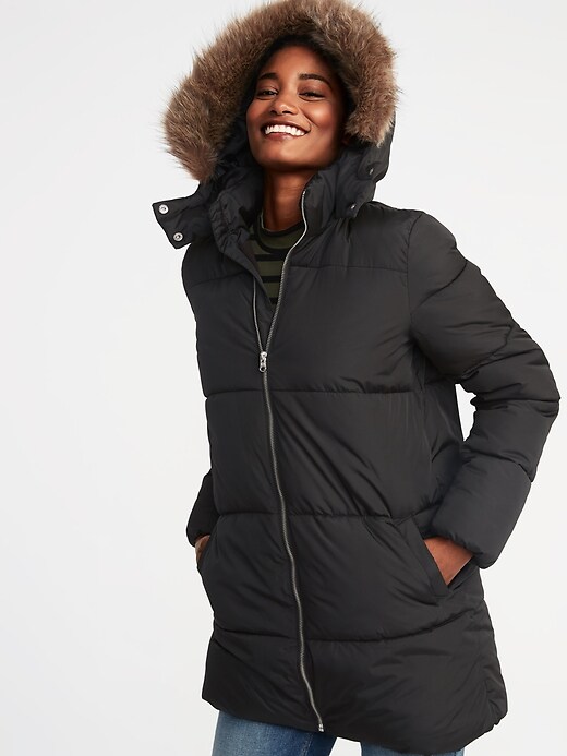Image number 4 showing, Hooded Frost-Free Long Puffer Jacket for Women