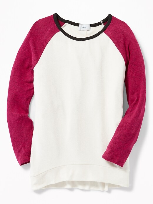 View large product image 1 of 1. Plush-Knit Baseball Tunic Sweater for Girls