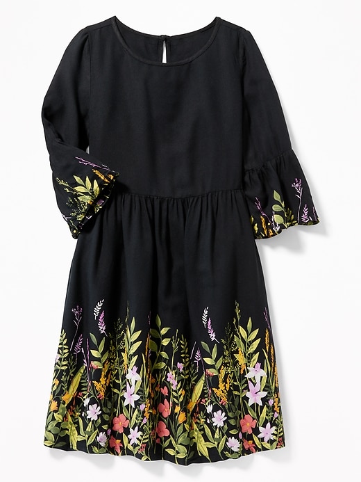 View large product image 1 of 1. Fit & Flare Floral Bell-Sleeve Dress for Girls