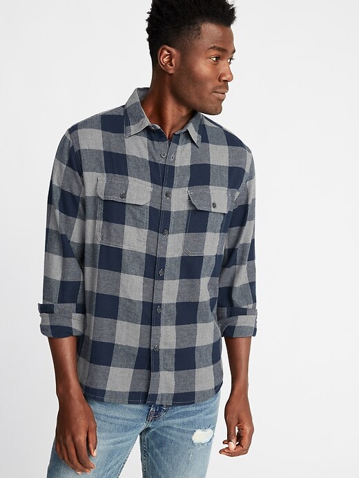 Image number 1 showing, Regular-Fit Built-In Flex Plaid Flannel Shirt