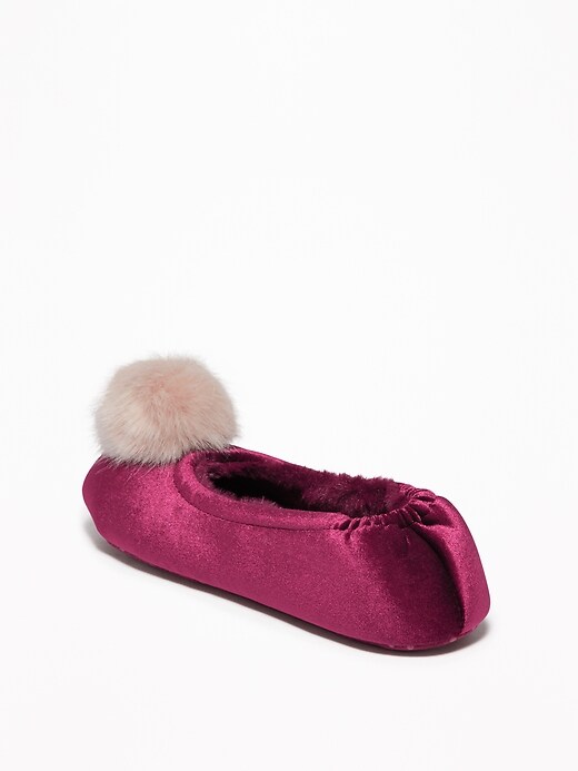 Image number 4 showing, Velvet Faux-Fur Pom-Pom Slippers for Women