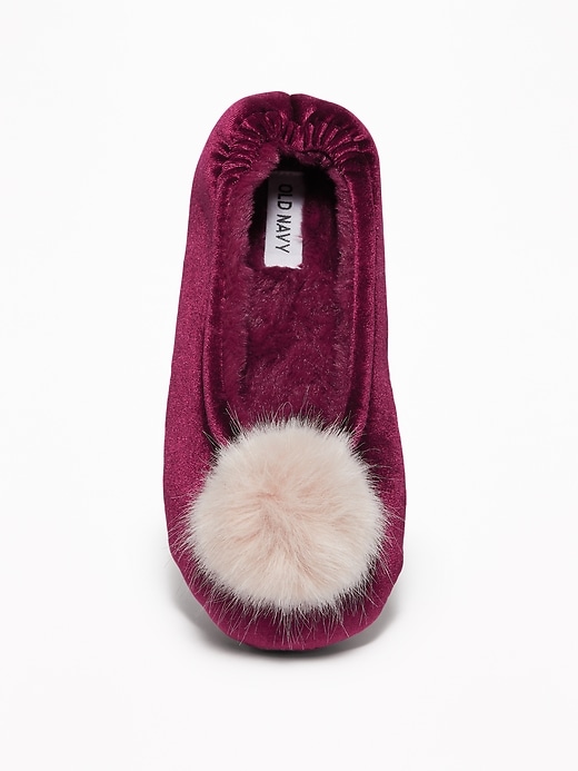 Image number 3 showing, Velvet Faux-Fur Pom-Pom Slippers for Women