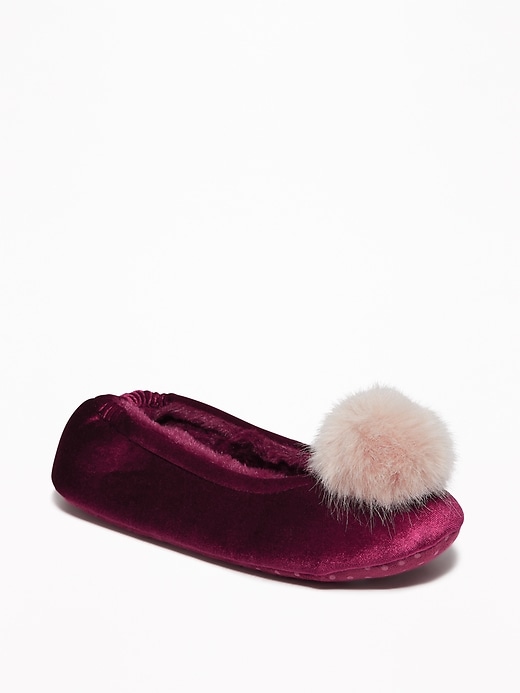 Image number 1 showing, Velvet Faux-Fur Pom-Pom Slippers for Women