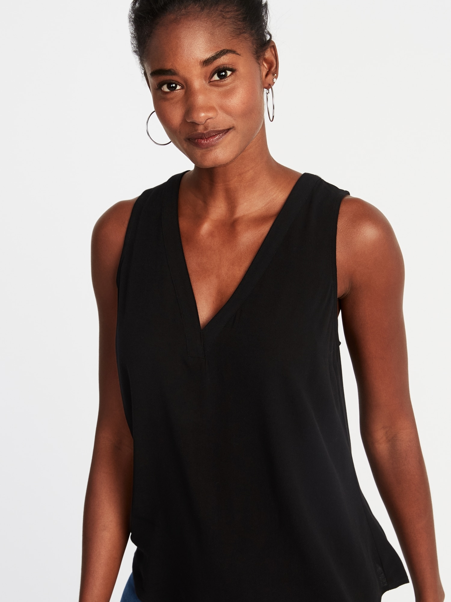 Relaxed Crepe V-Neck Sleeveless Top For Women | Old Navy