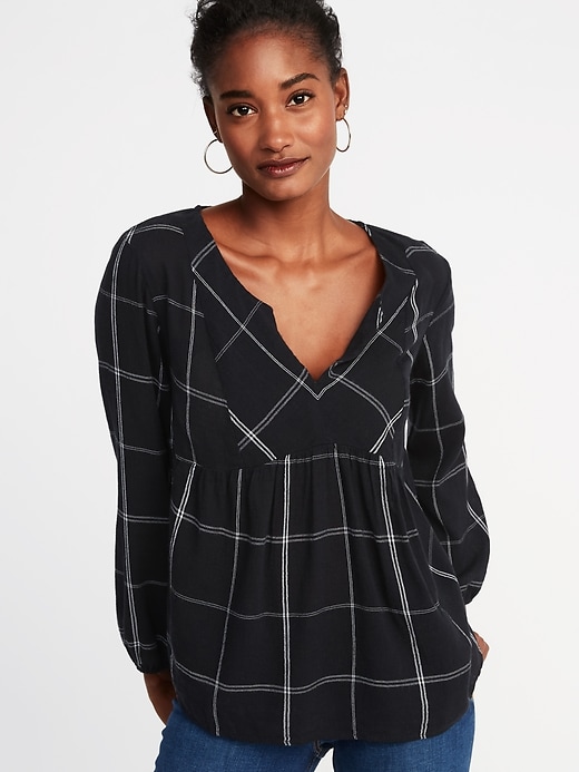 Image number 1 showing, Relaxed Plaid Crepe Top for Women