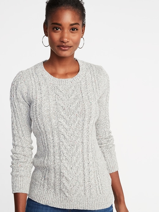 Image number 1 showing, Cable-Knit Crew-Neck Sweater for Women