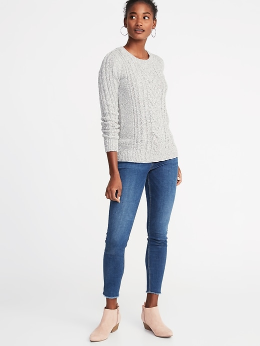 Image number 3 showing, Cable-Knit Crew-Neck Sweater for Women