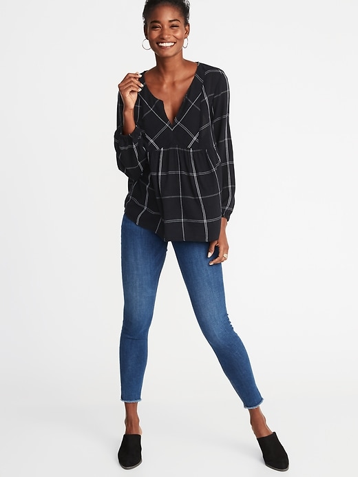 Image number 3 showing, Relaxed Plaid Crepe Top for Women