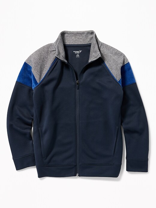 View large product image 1 of 1. Go-Dry Color-Block Velour-Trim Track Jacket For Boys
