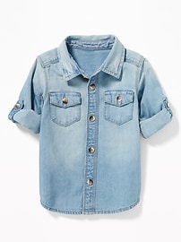 View large product image 4 of 4. Roll-Sleeve Denim Shirt for Toddler Boys