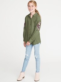 View large product image 3 of 3. Embroidered-Sleeve Boyfriend Tunic Shirt for Girls