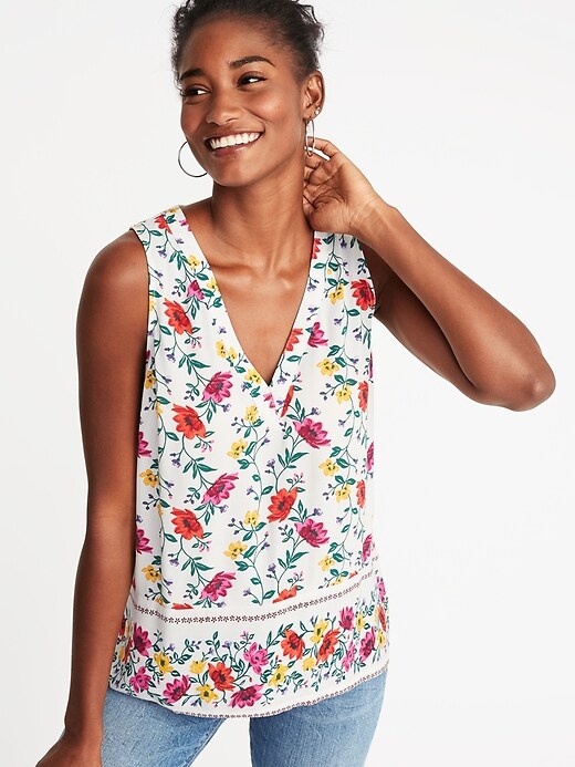 Relaxed V-Neck Crepe Top for Women | Old Navy