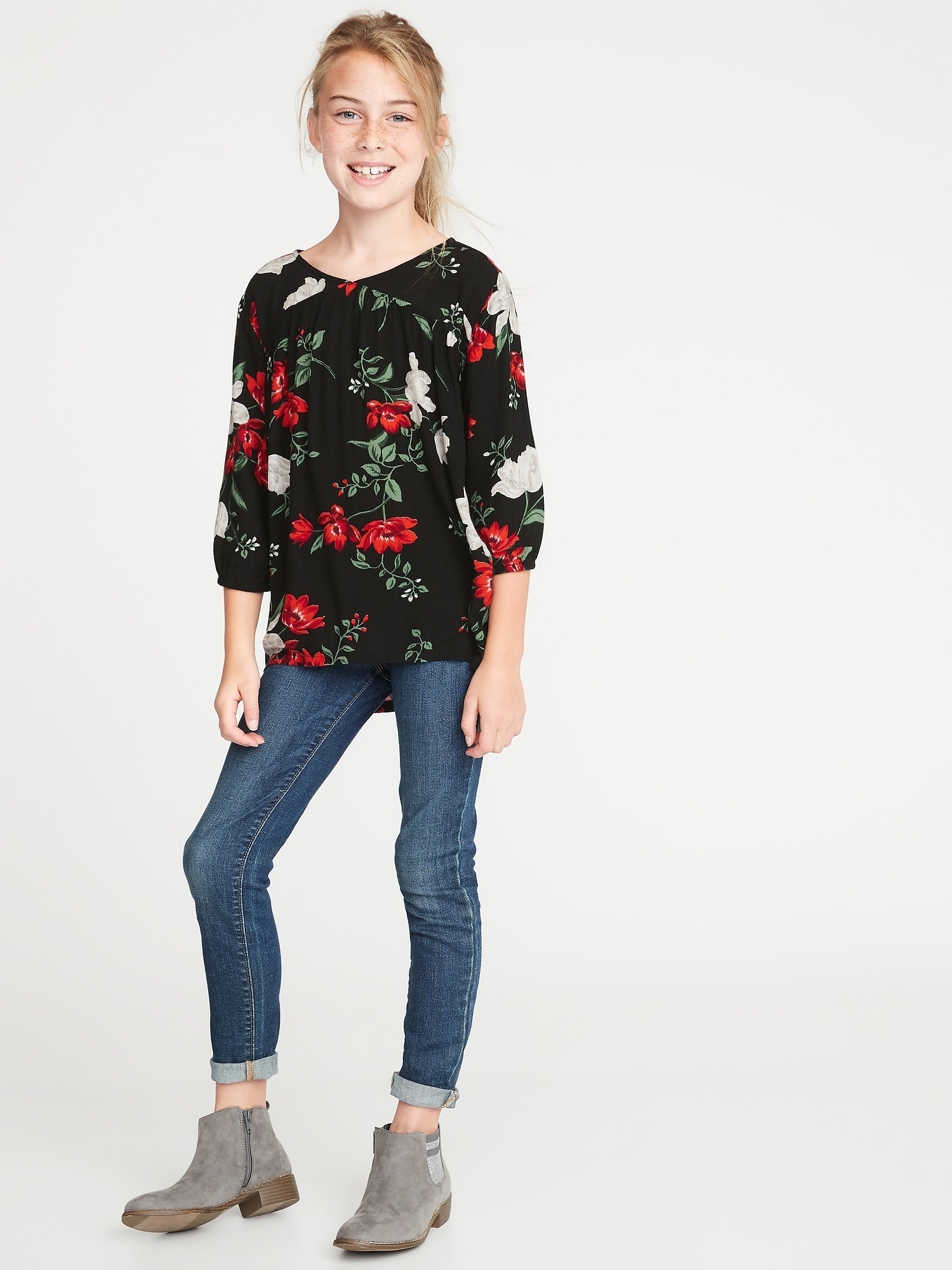 Printed Crepe 3/4-Sleeve Blouse for Girls | Old Navy