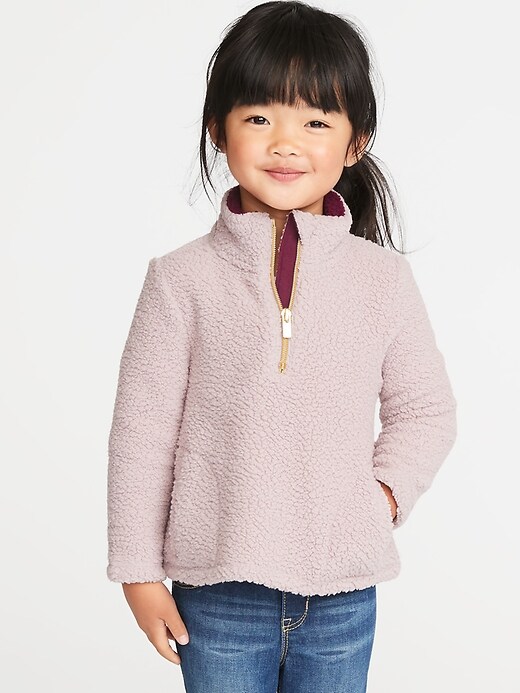 View large product image 1 of 1. 1/4-Zip Sherpa Popover for Toddler Girls