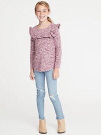 View large product image 3 of 3. Sweater-Knit Ruffled-Yoke Top for Girls