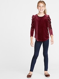 View large product image 3 of 3. Glitter-Velvet Puff-Sleeve Top for Girls