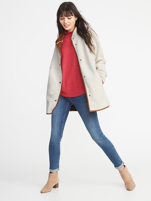 Image number 1 showing, Long Sherpa Faux-Suede Lined Coat for Women