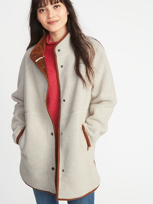 Image number 3 showing, Long Sherpa Faux-Suede Lined Coat for Women