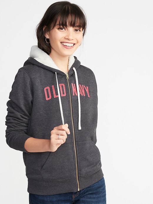 Relaxed Sherpa-Lined Zip Hoodie for Women | Old Navy