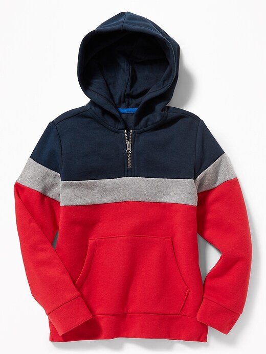 View large product image 1 of 2. Color-Blocked 1/4-Zip Hoodie For Boys