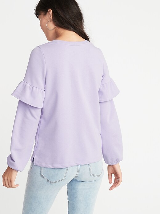 Image number 2 showing, French Terry Ruffle-Sleeve Sweatshirt for Women