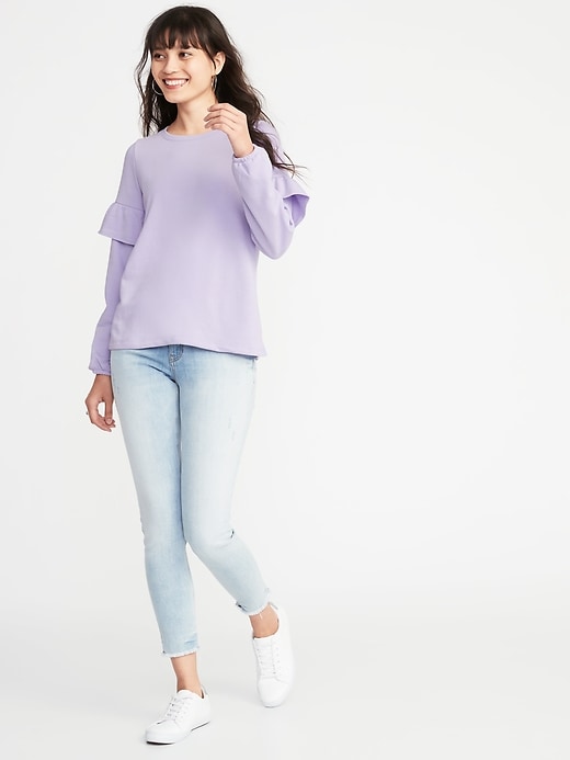 Image number 3 showing, French Terry Ruffle-Sleeve Sweatshirt for Women