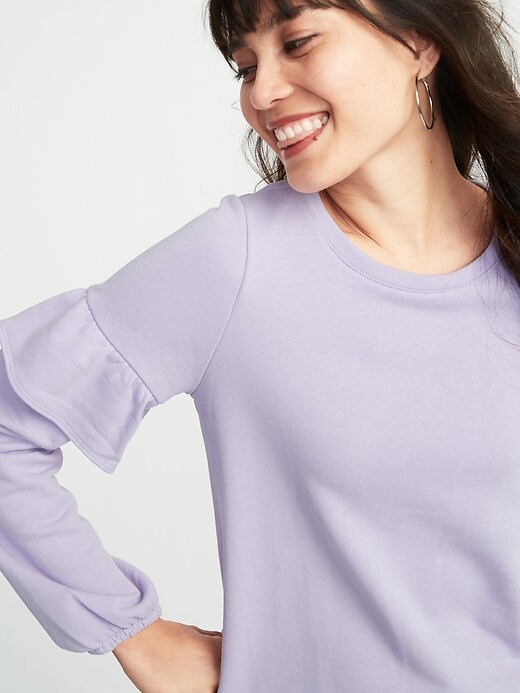 Image number 4 showing, French Terry Ruffle-Sleeve Sweatshirt for Women