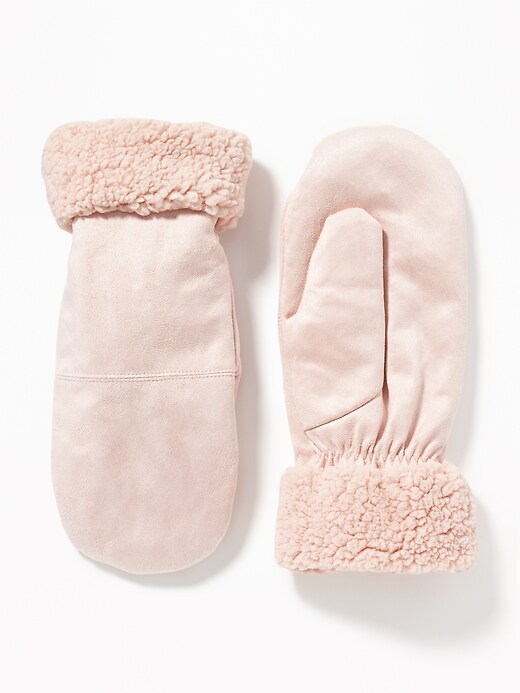 View large product image 1 of 1. Faux-Suede Sherpa-Trim Mittens for Women