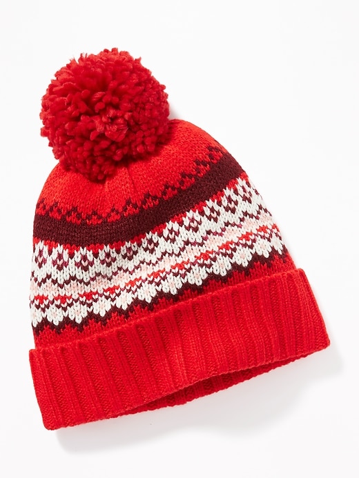 View large product image 2 of 2. Printed Sweater-Knit Pom-Pom Beanie for Women