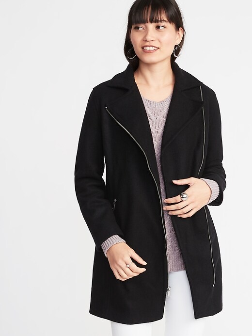 View large product image 1 of 1. Soft-Brushed Long-Line Moto Coat for Women