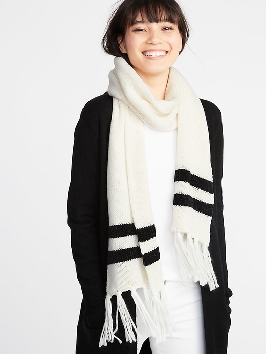 View large product image 1 of 2. Jacquard Sweater-Knit Fringe Scarf for Women