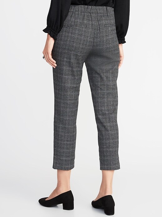 View large product image 2 of 3. Mid-Rise Plaid Side-Stripe Pull-On Trousers for Women